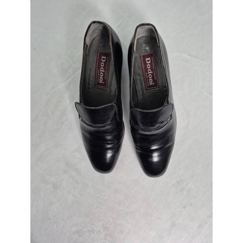 Dario Dodoni Vintage Men's 43 Black Leather Slip‑On Shoes – Made in Italy